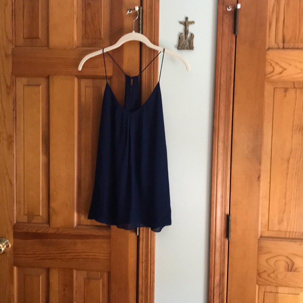 Blue tank top.